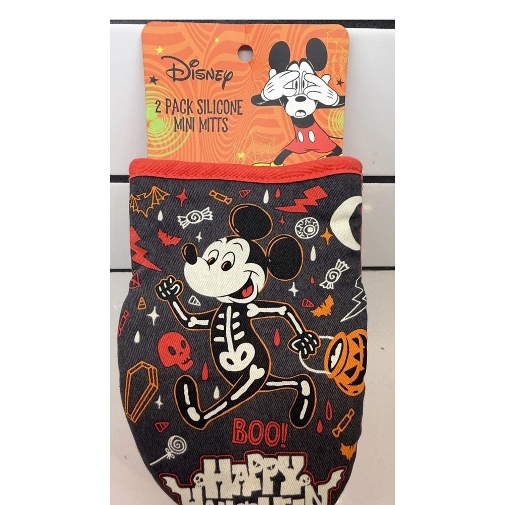 Disney Mickey Mouse Skeleton  Happy Halloween 2 Pack Silicone Mini Oven Mitts
